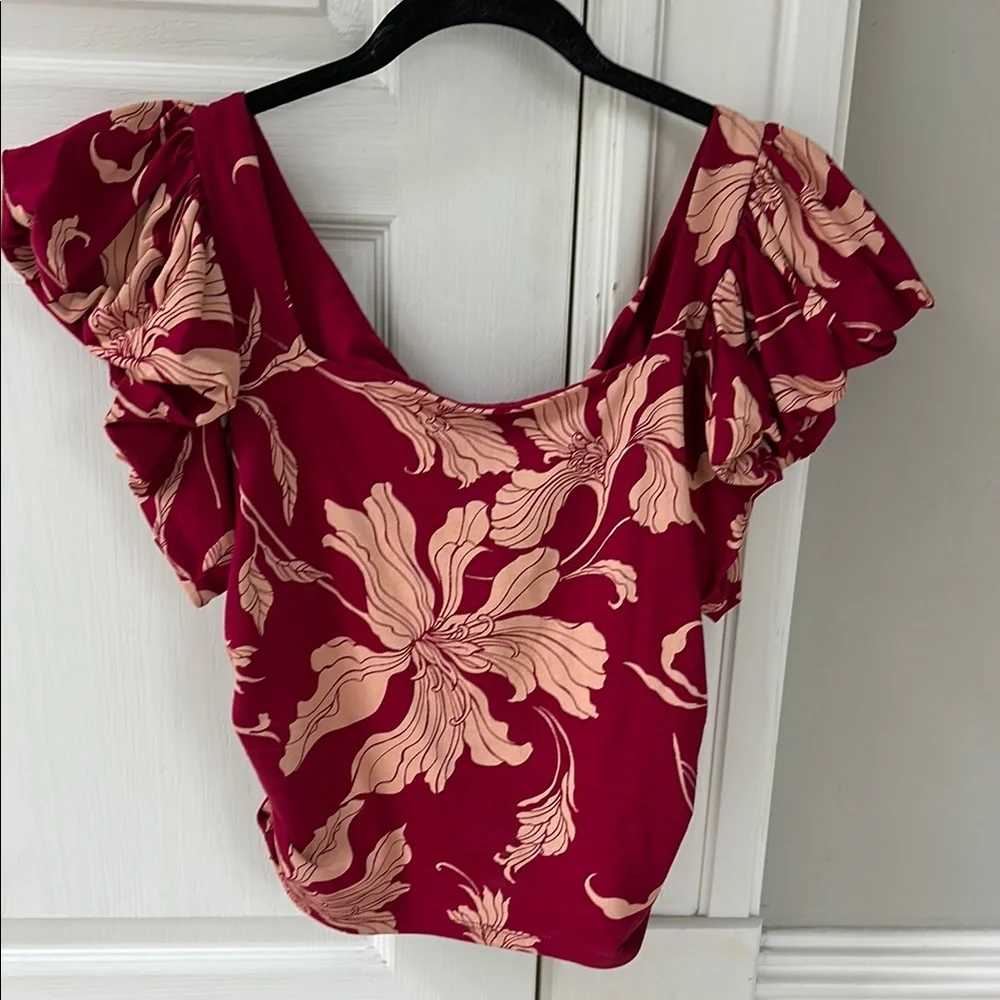Floral Ruffle Sleeve Top - Raspberry - Picture 4 of 6